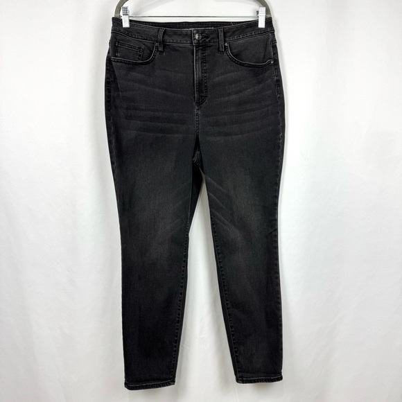 Chicos Women’s US Sz 12 R HIGH RISE SKINNY ANKLE Denim Jeans Black Wash Stretchy - Picture 1 of 13